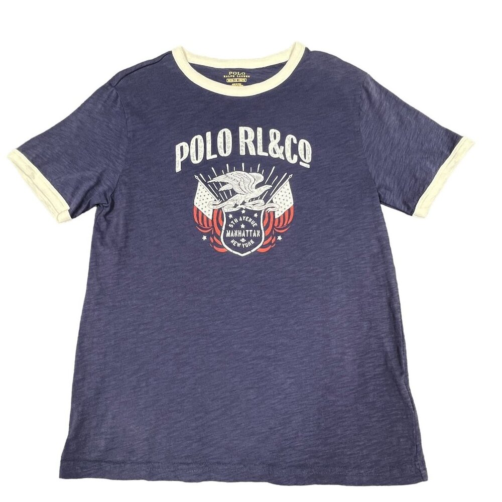 Polo Ralph Lauren Boys T-Shirt Medium‎ Blue RL&Co 5th Ave Manhattan NY Cotton